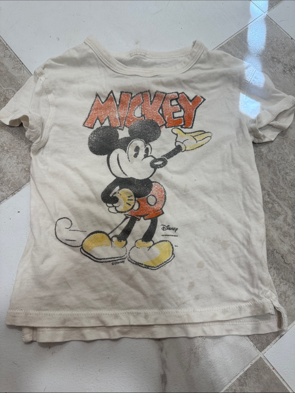 Disney Cream Mickey Mouse Graphic Tee with Yellow & Orange Accents